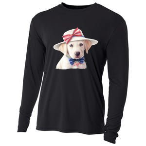 Labrador Puppy USA Flag American Dogs Patriotic 4th Of July Cooling Performance Long Sleeve Crew