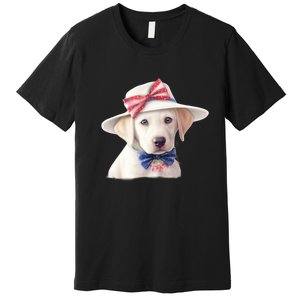 Labrador Puppy USA Flag American Dogs Patriotic 4th Of July Premium T-Shirt