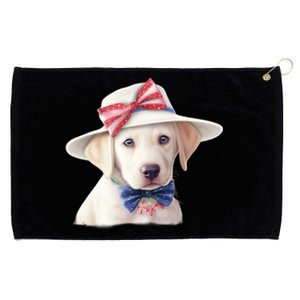 Labrador Puppy USA Flag American Dogs Patriotic 4th Of July Grommeted Golf Towel