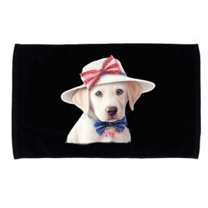 Labrador Puppy USA Flag American Dogs Patriotic 4th Of July Microfiber Hand Towel