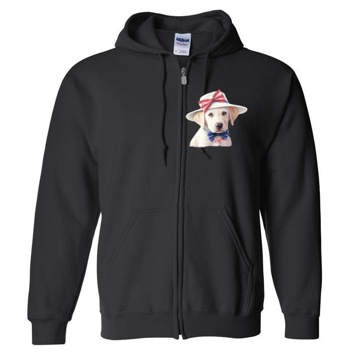 Labrador Puppy USA Flag American Dogs Patriotic 4th Of July Full Zip Hoodie