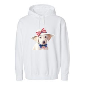 Labrador Puppy USA Flag American Dogs Patriotic 4th Of July Garment-Dyed Fleece Hoodie