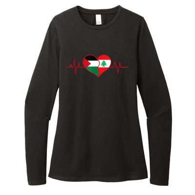 Lebanon Palestine Unity Heartbeat Lebanese Palestinian Flag Womens CVC Long Sleeve Shirt