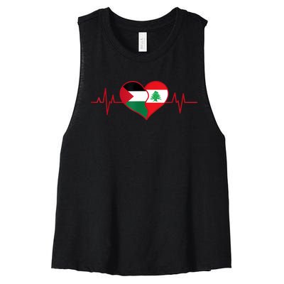 Lebanon Palestine Unity Heartbeat Lebanese Palestinian Flag Women's Racerback Cropped Tank