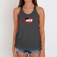 Lebanon Palestine Unity Heartbeat Lebanese Palestinian Flag Women's Knotted Racerback Tank