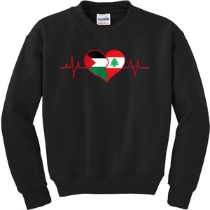 Lebanon Palestine Unity Heartbeat Lebanese Palestinian Flag Kids Sweatshirt