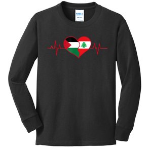 Lebanon Palestine Unity Heartbeat Lebanese Palestinian Flag Kids Long Sleeve Shirt