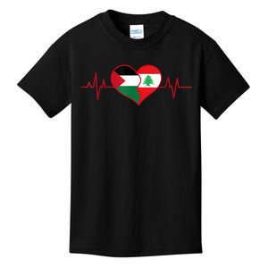 Lebanon Palestine Unity Heartbeat Lebanese Palestinian Flag Kids T-Shirt