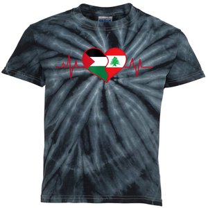 Lebanon Palestine Unity Heartbeat Lebanese Palestinian Flag Kids Tie-Dye T-Shirt