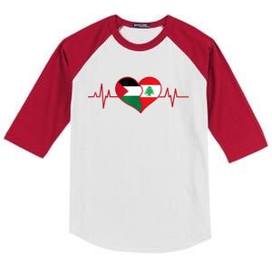 Lebanon Palestine Unity Heartbeat Lebanese Palestinian Flag Kids Colorblock Raglan Jersey