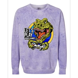 Lets Play Video Games T Rex Colorblast Crewneck Sweatshirt