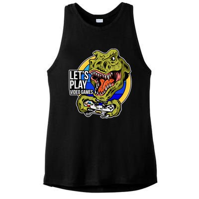 Lets Play Video Games T Rex Ladies PosiCharge Tri-Blend Wicking Tank