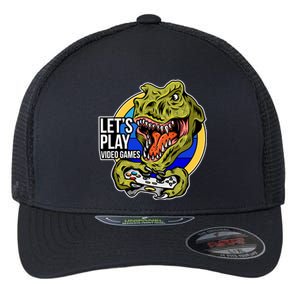 Lets Play Video Games T Rex Flexfit Unipanel Trucker Cap