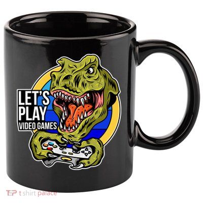 Lets Play Video Games T Rex 11oz C Handle Ceramic Mug