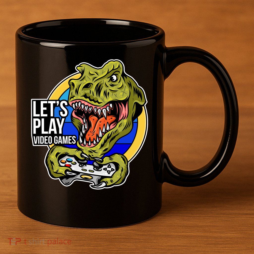 Lets Play Video Games T Rex 11oz C Handle Ceramic Mug