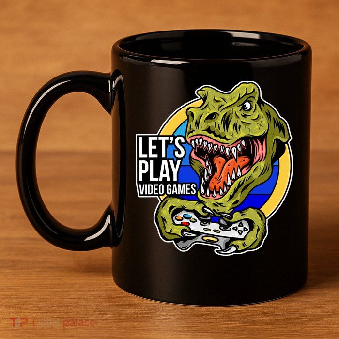 Lets Play Video Games T Rex 11oz C Handle Ceramic Mug