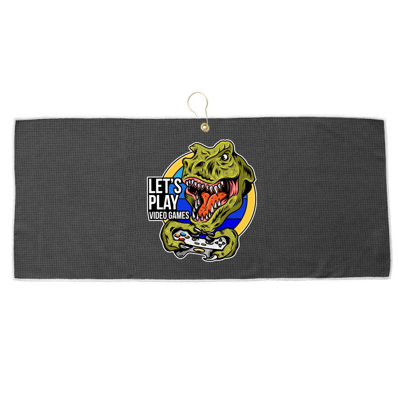 Lets Play Video Games T Rex Large Microfiber Waffle Golf Towel