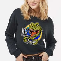 Lets Play Video Games T Rex Cropped Pullover Crew