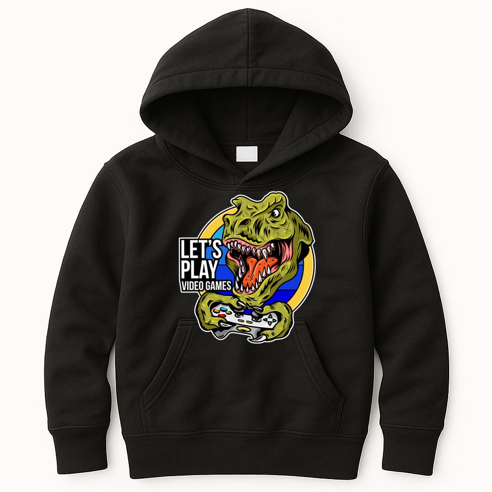 Lets Play Video Games T Rex Kids Hoodie