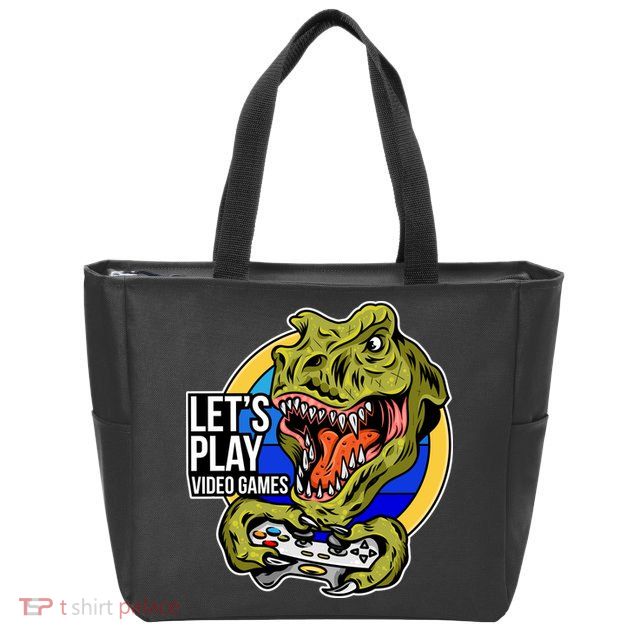 Lets Play Video Games T Rex Zip Tote Bag