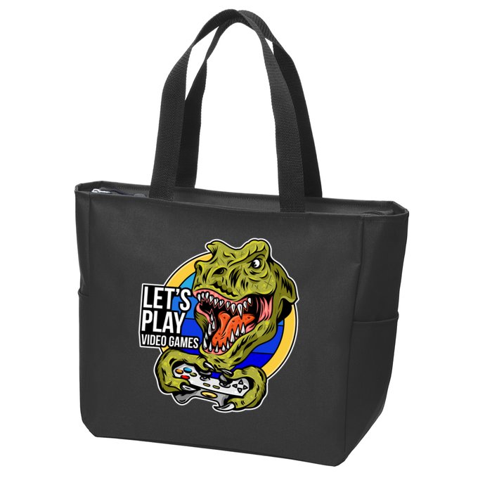 Lets Play Video Games T Rex Zip Tote Bag