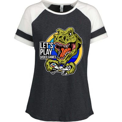 Lets Play Video Games T Rex Enza Ladies Jersey Colorblock Tee