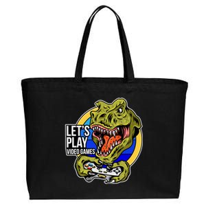 Lets Play Video Games T Rex Cotton Canvas Jumbo Tote