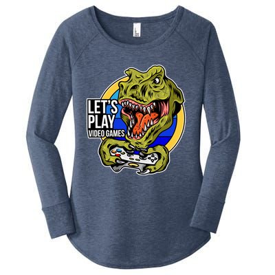 Lets Play Video Games T Rex Women's Perfect Tri Tunic Long Sleeve Shirt