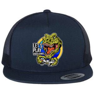 Lets Play Video Games T Rex Flat Bill Trucker Hat