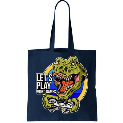 Lets Play Video Games T Rex Tote Bag