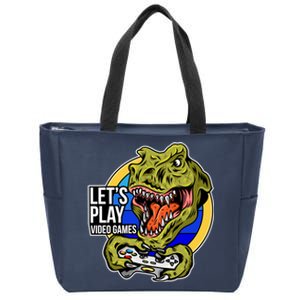 Lets Play Video Games T Rex Zip Tote Bag