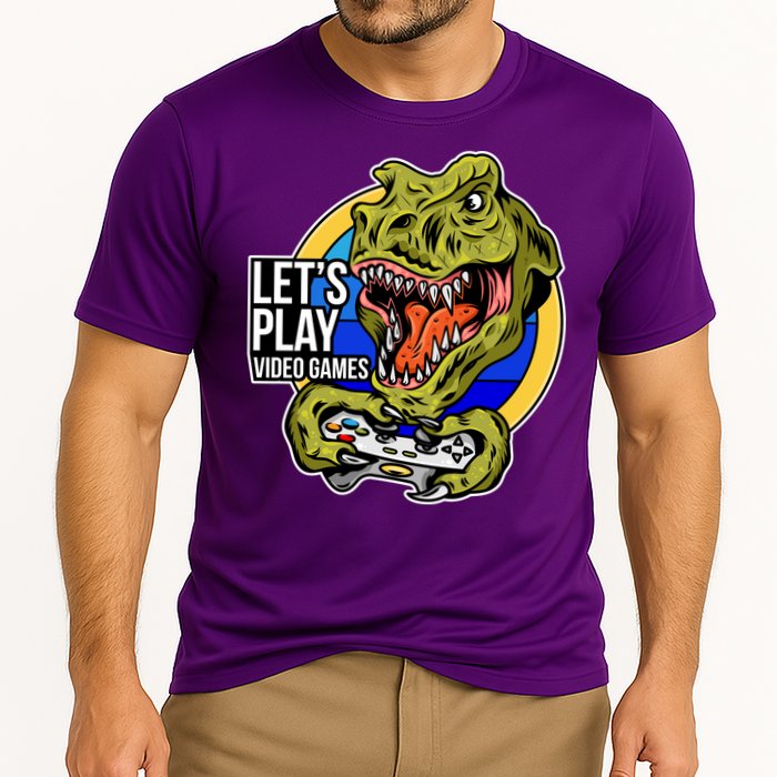 Lets Play Video Games T Rex Cooling Performance Crew T-Shirt