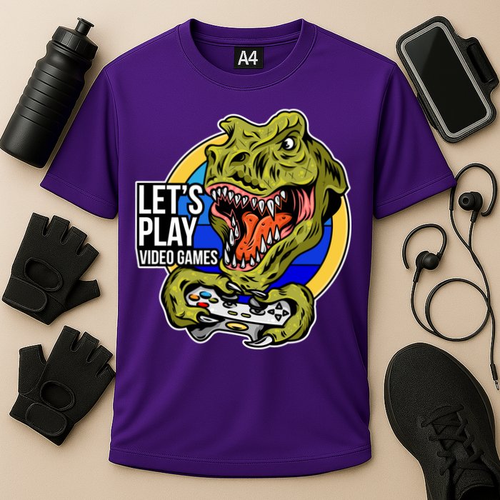Lets Play Video Games T Rex Cooling Performance Crew T-Shirt