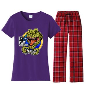 Lets Play Video Games T Rex Women's Flannel Pajama Set