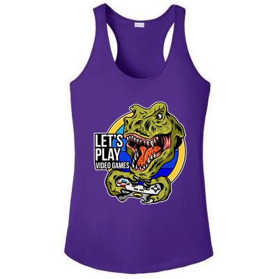 Lets Play Video Games T Rex Ladies PosiCharge Competitor Racerback Tank