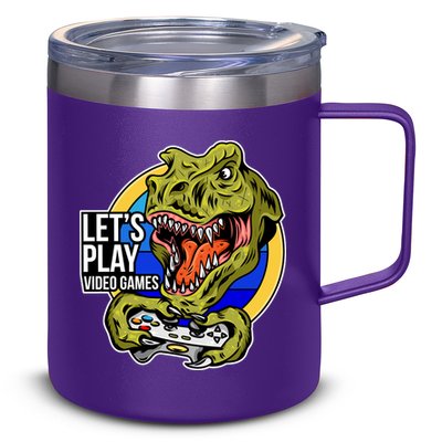 Lets Play Video Games T Rex 12oz Stainless Steel Coffee Mug