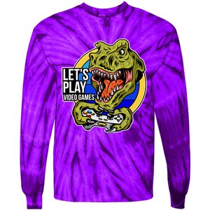 Lets Play Video Games T Rex Tie-Dye Long Sleeve Shirt