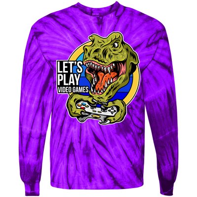 Lets Play Video Games T Rex Tie-Dye Long Sleeve Shirt