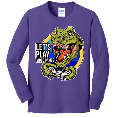 Lets Play Video Games T Rex Kids Long Sleeve Shirt