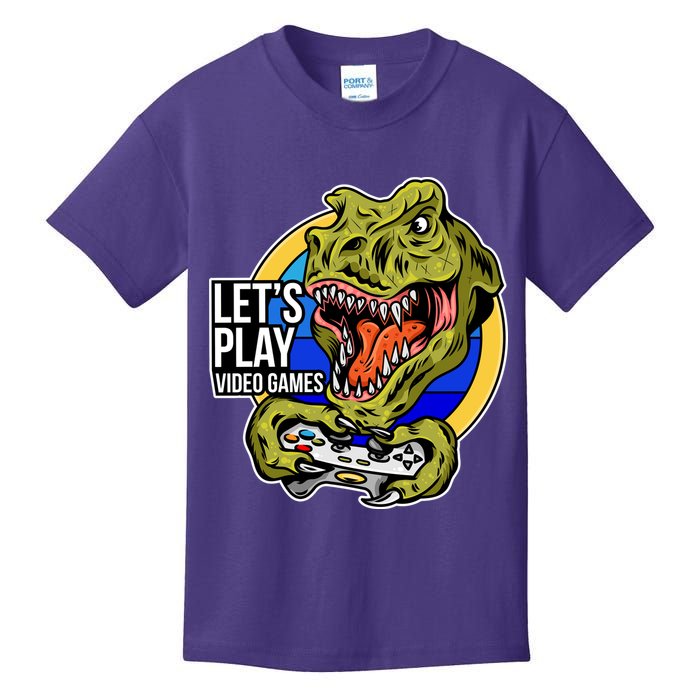 Lets Play Video Games T Rex Kids T-Shirt