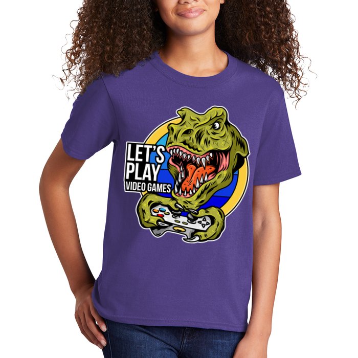 Lets Play Video Games T Rex Kids T-Shirt
