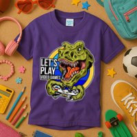 Lets Play Video Games T Rex Kids T-Shirt