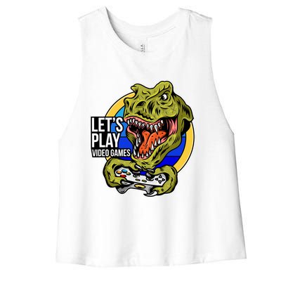 Lets Play Video Games T Rex Women's Racerback Cropped Tank