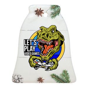 Lets Play Video Games T Rex Ceramic Bell Ornament