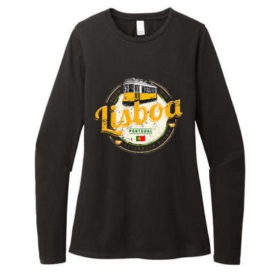 Lisbon Portugal With Retro Tram Vintage Souvenir Womens CVC Long Sleeve Shirt