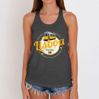 Lisbon Portugal With Retro Tram Vintage Souvenir Women's Knotted Racerback Tank