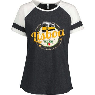 Lisbon Portugal With Retro Tram Vintage Souvenir Enza Ladies Jersey Colorblock Tee