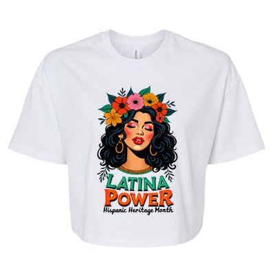 Latina Power Wo Hispanic Heritage Month 2024 Flowers Bella+Canvas Jersey Crop Tee