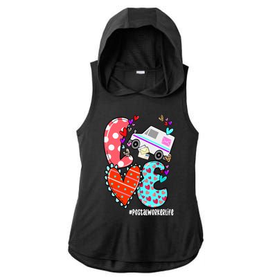 Love Postal Worker Life Leopard Heart ValentineS Day Gifts Ladies PosiCharge Tri-Blend Wicking Draft Hoodie Tank