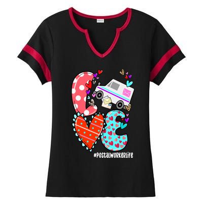 Love Postal Worker Life Leopard Heart ValentineS Day Gifts Ladies Halftime Notch Neck Tee